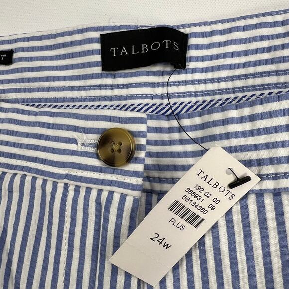 Talbots Relaxed Chino Short 7" Inseam Cotton Seersucker Blue White Size 24W - Picture 6 of 10